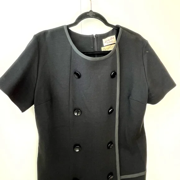 Vintage 1960s Black Wool Dress Mod Military Style Union Made in Canada approx 18 - Picture 6 of 14